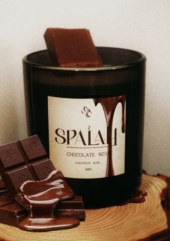 Chocolate Noir candle with melted chocolate dripping down the side